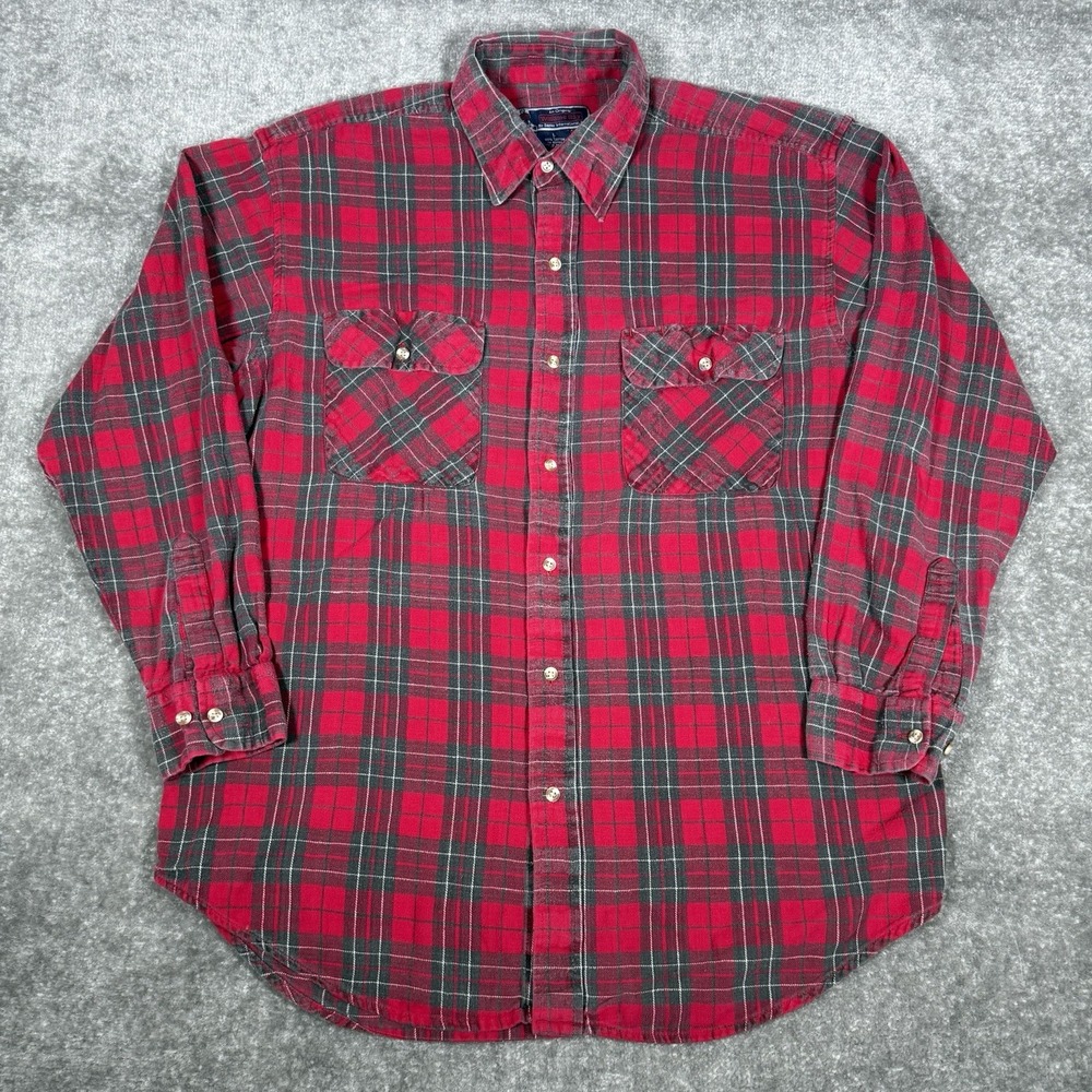 Vintage Williams‎ Bay Flannel Shirt Men's Large Red Plaid Long Sleeve Button Up